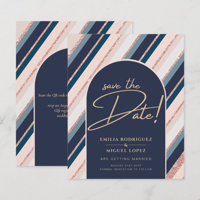 Lunar Navy Blue Blush Pink Rose Gold Hochzeit (Vorne/Hinten)