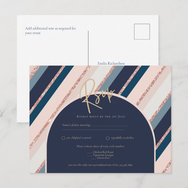 Lunar Navy Blue Blush Pink Rose Gold Hochzeit Postkarte (Vorne/Hinten)