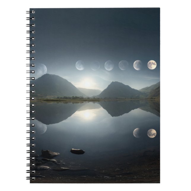Lunar Phases Mountain Reflection Notebook Notizblock (Vorderseite)