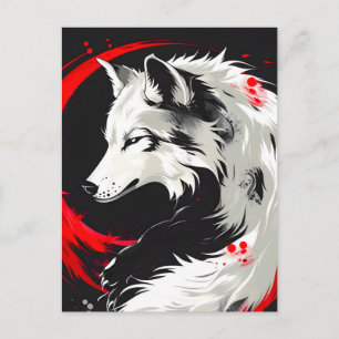 Lunar Red White Wolf Ankündigungspostkarte