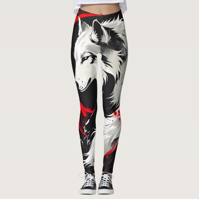 Lunar Red White Wolf Leggings (Vorderseite)