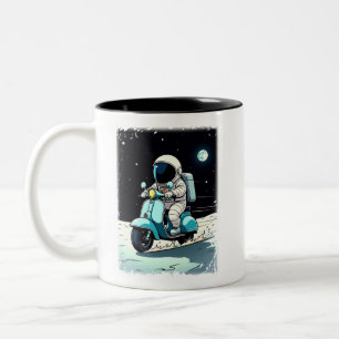 LUNAR SCOOTERIST - Spaß 2D Cartoon eines Astronaut Zweifarbige Tasse