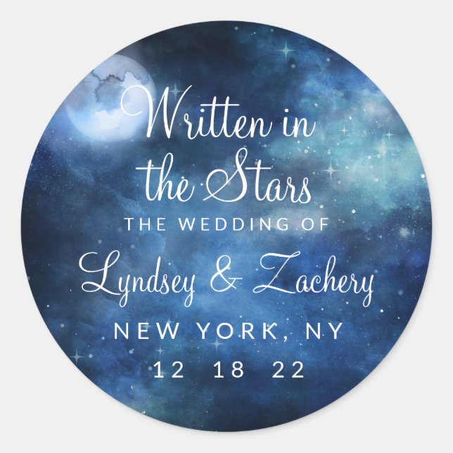 Lunar Sky Full Moon Celestial Monogram Wedding Runder Aufkleber (Vorderseite)