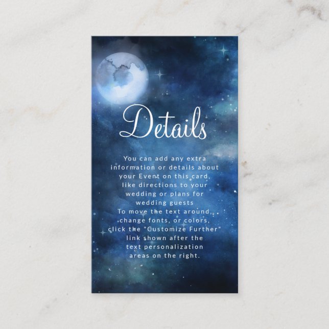 Lunar Sky Full Moon Celestial Star Wedding Details Begleitkarte (Vorderseite)