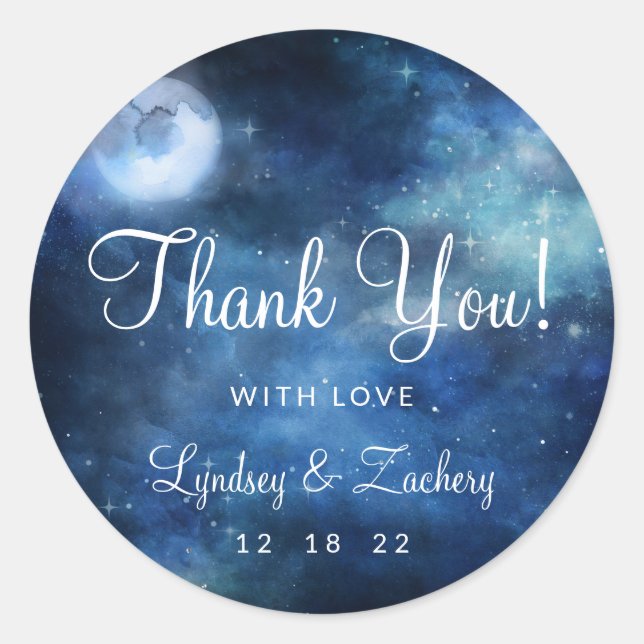 Lunar Sky Full Moon Celestial Wedding Vielen Dank Runder Aufkleber (Vorderseite)