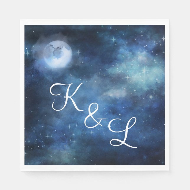 Lunar Sky Full Moon Stars Hochzeit Mongram Dinner Serviette (Vorderseite)