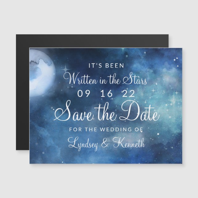 Lunar Sky Full Moon Stars Hochzeit speichern Datum Magnetkarte (Vorne/Hinten)
