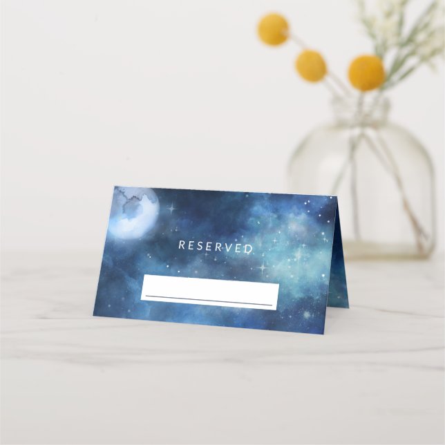 Lunar Sky Full Moon Stars reserviert Seating Weddi Platzkarte (Vorderseite)