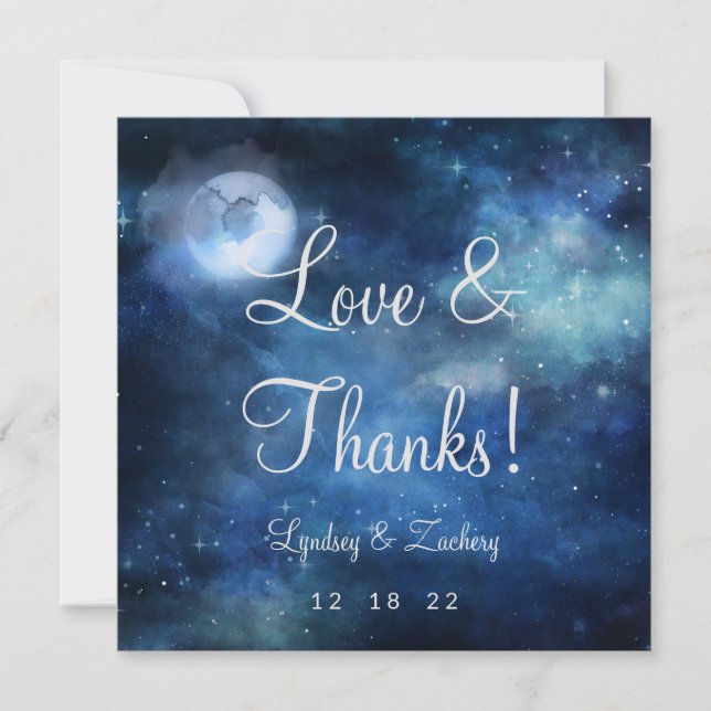 Lunar Sky Full Moon Wedding Liebe und Dank Square Dankeskarte (Vorderseite)