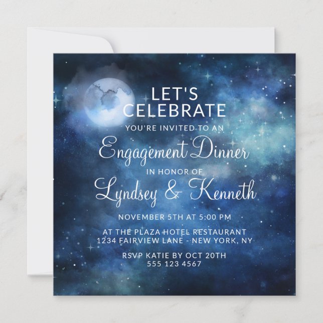 Lunar Sky Moon Lasst uns die Engagement Party feie Einladung (Vorderseite)