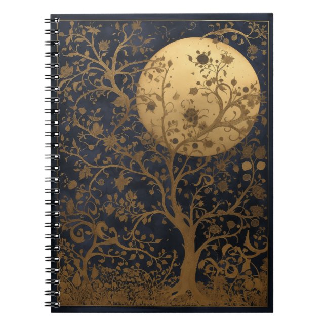 Lunar Tree Schönes Illustriertes Notebook Notizblock (Vorderseite)