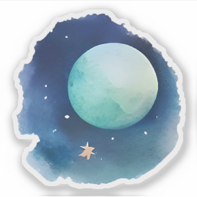 Lunar Whispers: Aquarellfarbene Nacht Aufkleber (Vorderseite)