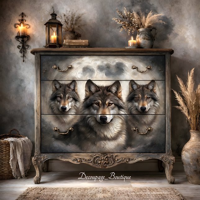 Lunar Wolf Pack Decoupage Seidenpapier (Lunar Wolf Pack Decoupage Tissue Paper Mockup)