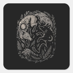 Lunarer Solarer Füchse • Mystische Yin-Yang-Kunst Quadratischer Aufkleber