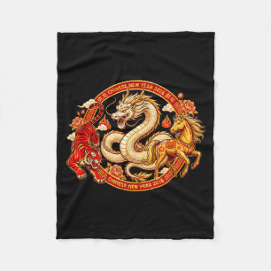 Lunarer Zodiak Drache Tiger Pferd Harmonie Chinesi Fleecedecke