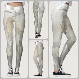 Lunaria Silver Dollar Floral White Chic Leggings