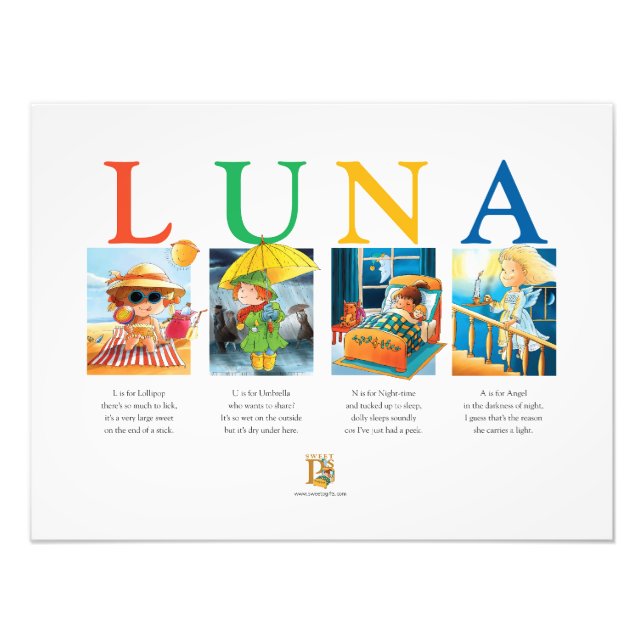 Luna's Baby Name Poster - Ein Whimsical Keepake (Vorne)