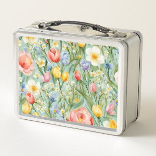 Lunch Box С champ floral coloré de printemps. Peinture