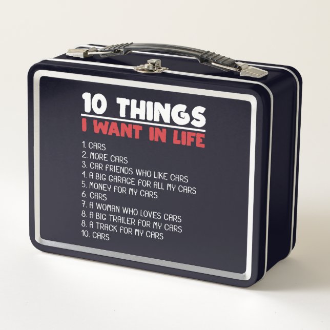 Lunch Box 10 Choses Je Veux Voitures Plus Voitures Automobil (Devant)