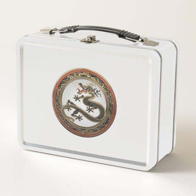 Lunch Box [500] Dragon oriental sacré noir et or (Devant)