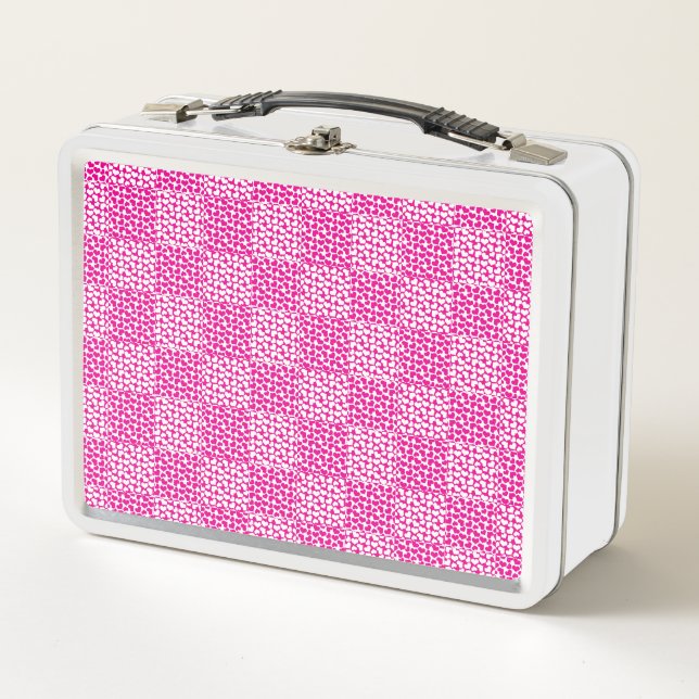 Lunch Box à damiers Amour en Magenta et Blanc (Devant)