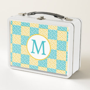 Lunch Box à damiers Amour en Turquoise, Jaune et Blanc