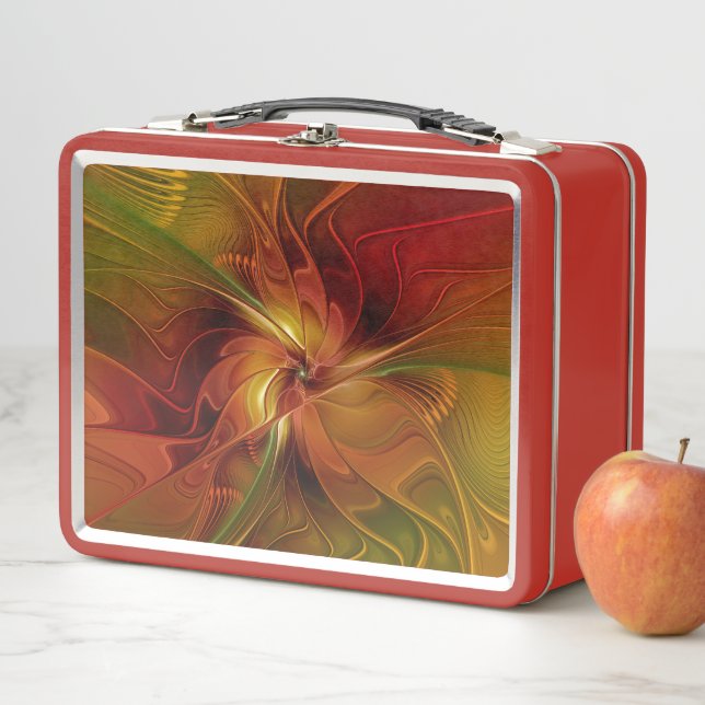 Lunch Box Abstrait Rouge Orange Brown Vert Fractal Art Flowe (En situation)