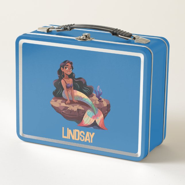 Lunch Box Adorable Mignonne Élégante Sirène avec Nom d'enfan (Devant)