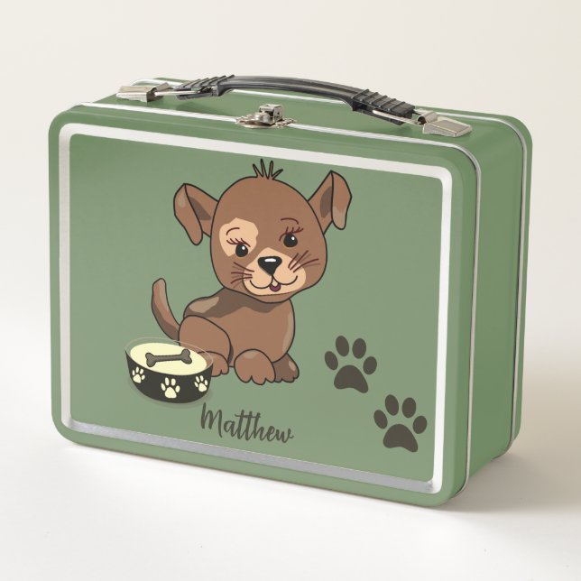 Lunch Box Adorable Puppy Bowl Paws & Bone Name (Devant)