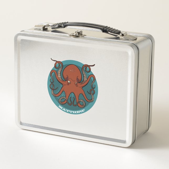 Lunch Box Ajouter Votre Nom Fierce Red Cartoon Octopus (Devant)