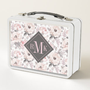 Lunch Box Ajoutez votre motifs roses du monogramme et gris