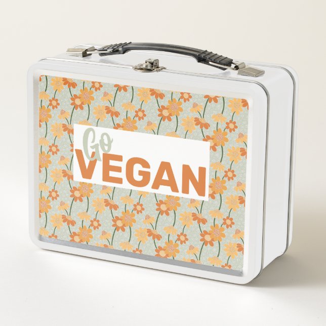 Lunch Box Allez, vegan ! Joli rétro muté fleurs des années 1 (Devant)