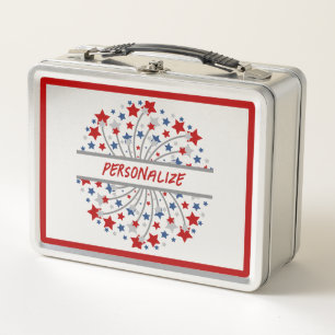 Lunch Box Amérique Rouge Bleu Bleu Fireworks Personnalisé