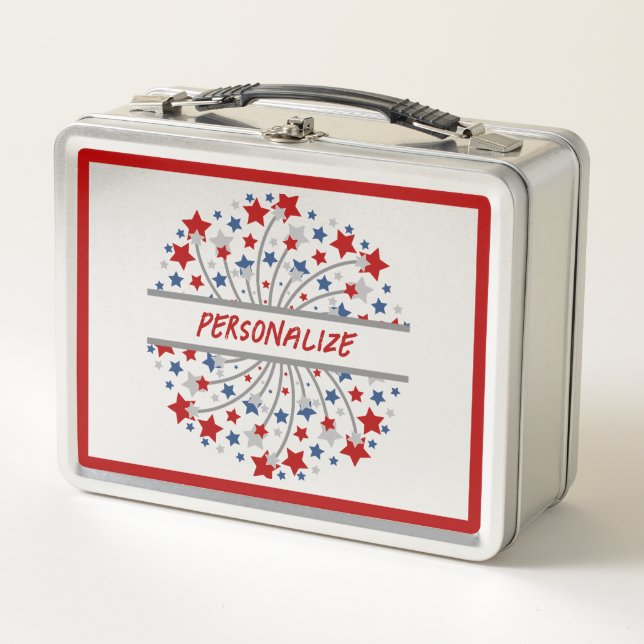 Lunch Box Amérique Rouge Bleu Bleu Fireworks Personnalisé (Devant)