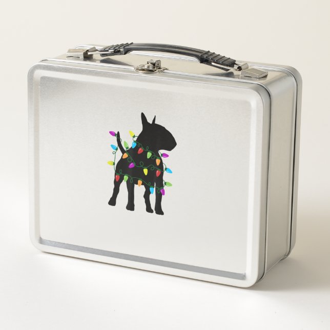Lunch Box Anglais Bull Terrier Dog lumières de Noël (Devant)