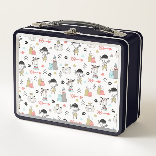 Lunch Box Animaux mignons de région boisée et motif indien (Devant)