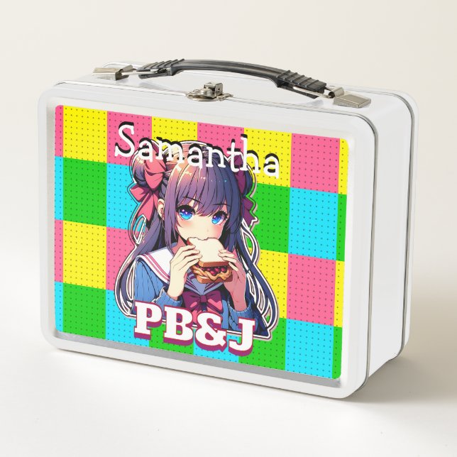 Lunch Box Anime Girl mangeant un sandwich PB&J (Devant)