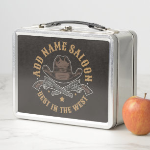 Lunch Box Antique Cowboy Guns AJOUTER NOM Old Wild West Salo