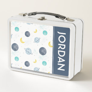 Lunch Box Aquarelle Blue Space Planet Motif