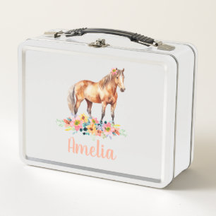 Lunch Box Aquarelle Cheval Rose Girlie School Nom personnali