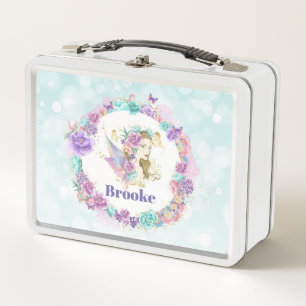 Lunch Box Aquarelle Fée avec des fleurs violettes, bleues et