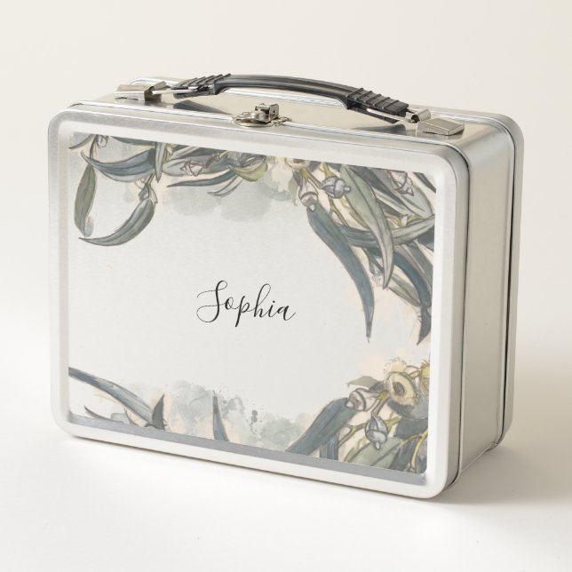 Lunch Box Aquarelle personnalisée Eucalyptus Verdure Feuille (Devant)