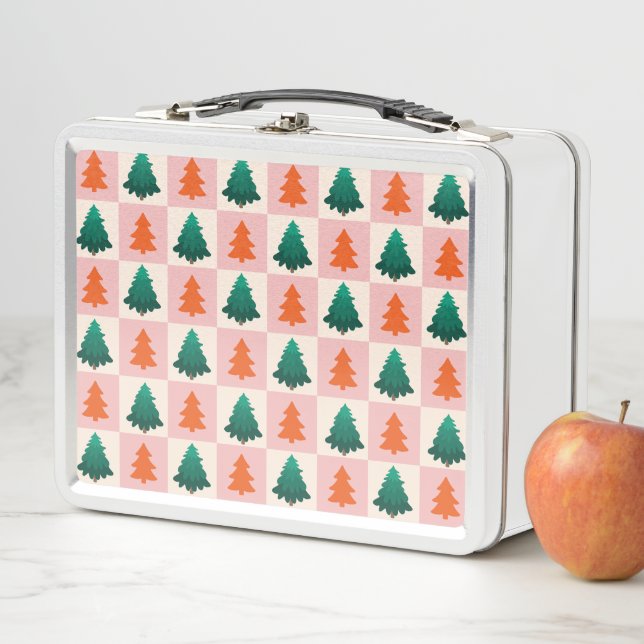 Lunch Box Aquarelle rouge vert Joyeux sapin de Noël motif (En situation)