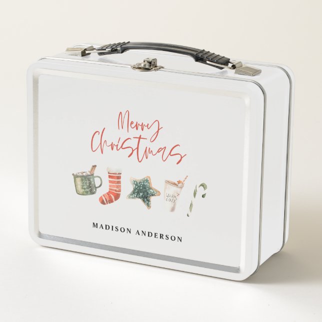 Lunch Box Aquarelle sucre de canne de boissons de Noël (Devant)