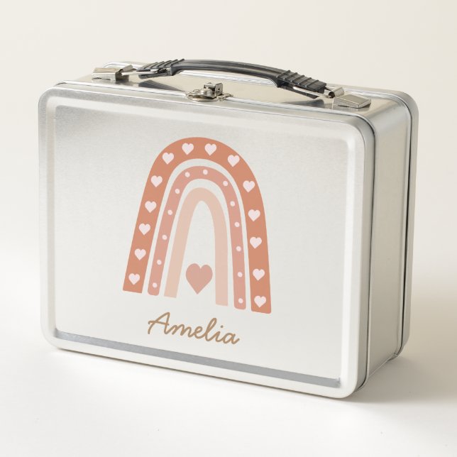 Lunch Box Arc-en-ciel Earthy Boho avec les coeurs Personnali (Devant)