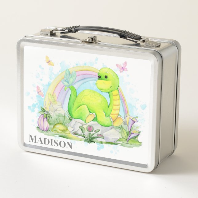 Lunch Box Arc-en-ciel et papillons Dinosaure pour enfants (Devant)