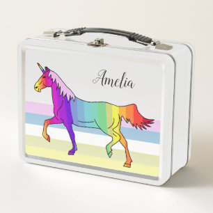 Lunch Box Arc-en-ciel rose licorne rayures Girls