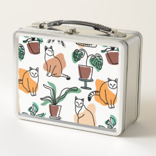 Lunch Box Art de trait dessin chats et fleurs