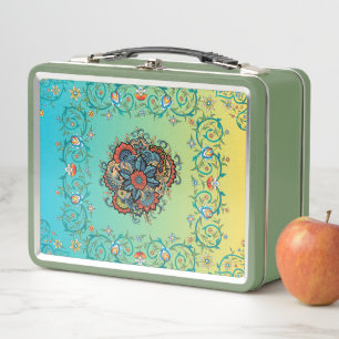 Lunch Box Art Floral Vert Mehndi, Design Botanique Élégant