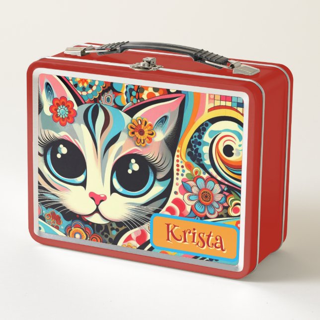 Lunch Box Art folklorique mexicain Abstrait Kitty Chat Perso (Devant)